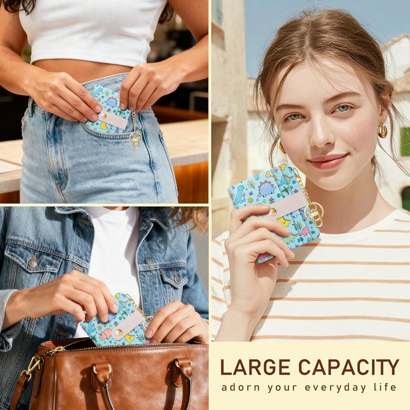 Jogjam Cute Dinosaur Rfid Girls Girly Teen Wallet, Small Slim Thin Compact Travel Credit Card Women Wallet, PU Leather Bifold Cash Zipper Coin Pocket ID Window for Female Ladies Gifts - Image 2